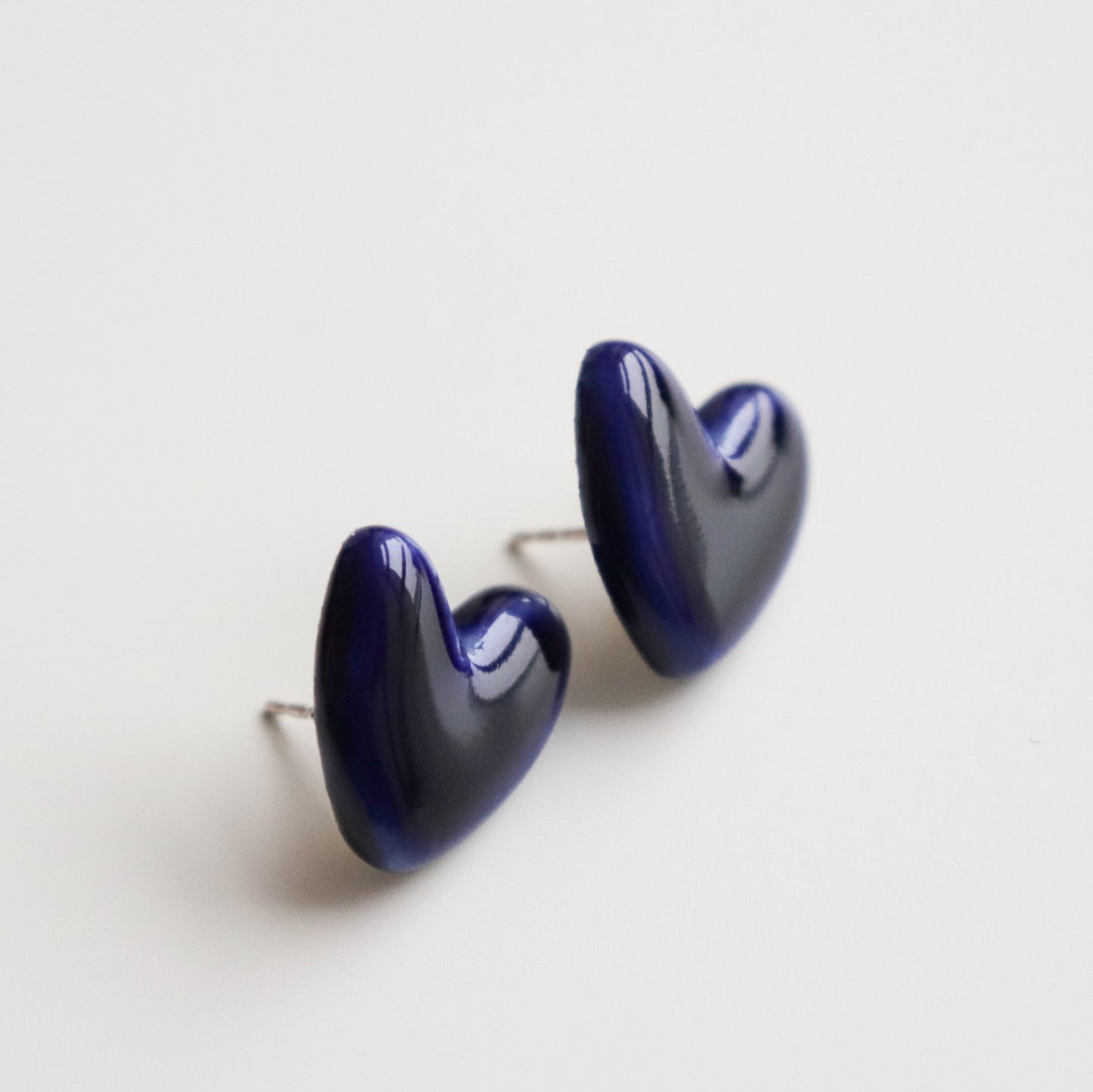 Porcelain Heart Studs - Blue