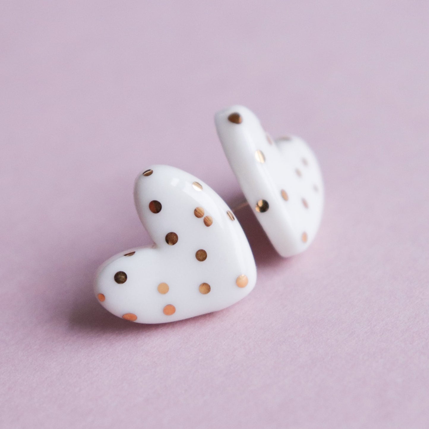 Dotted Porcelain Heart Studs - White