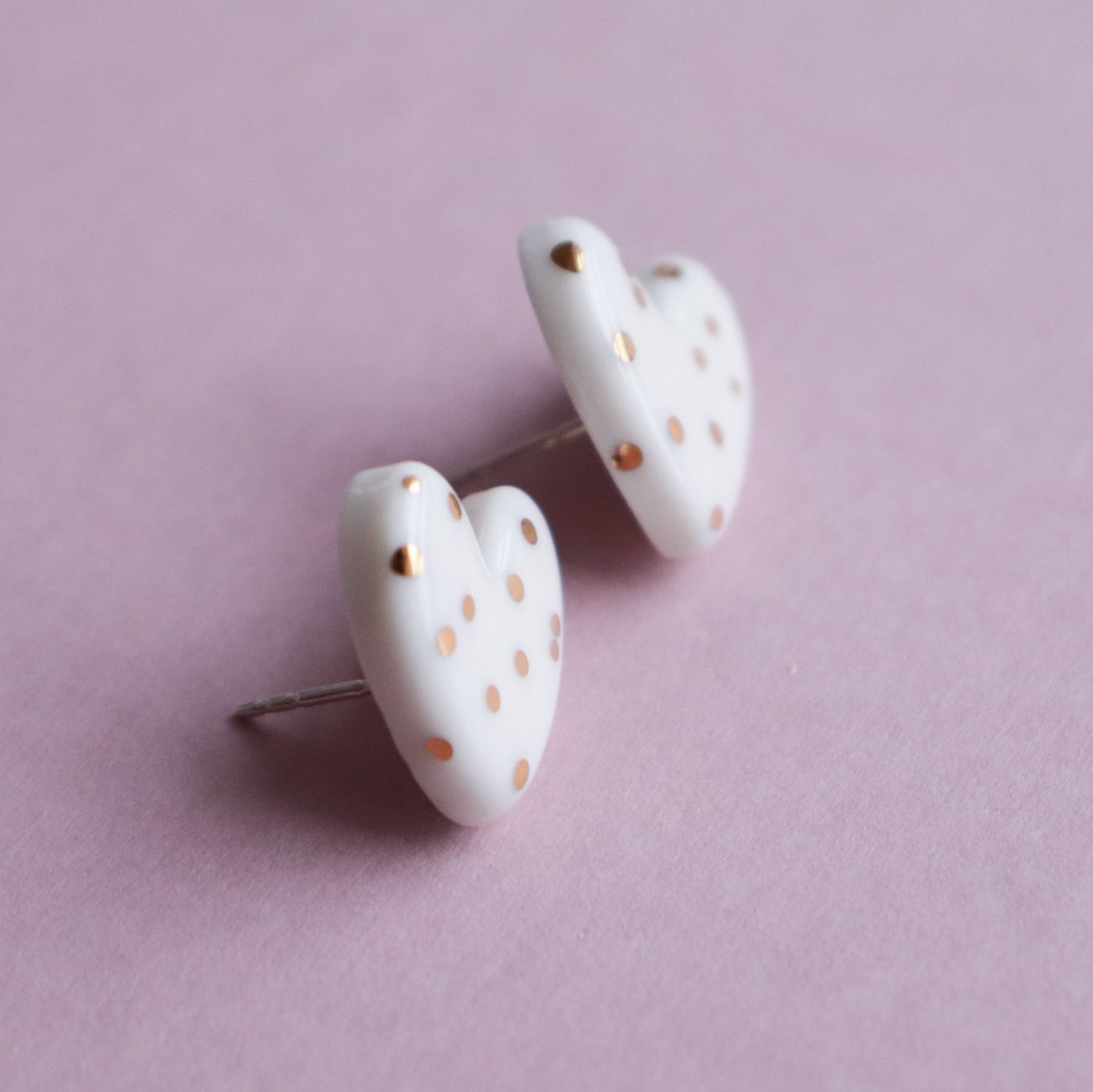 Dotted Porcelain Heart Studs - White