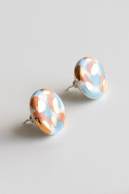 Porcelain Tache Studs - Blue and Orange
