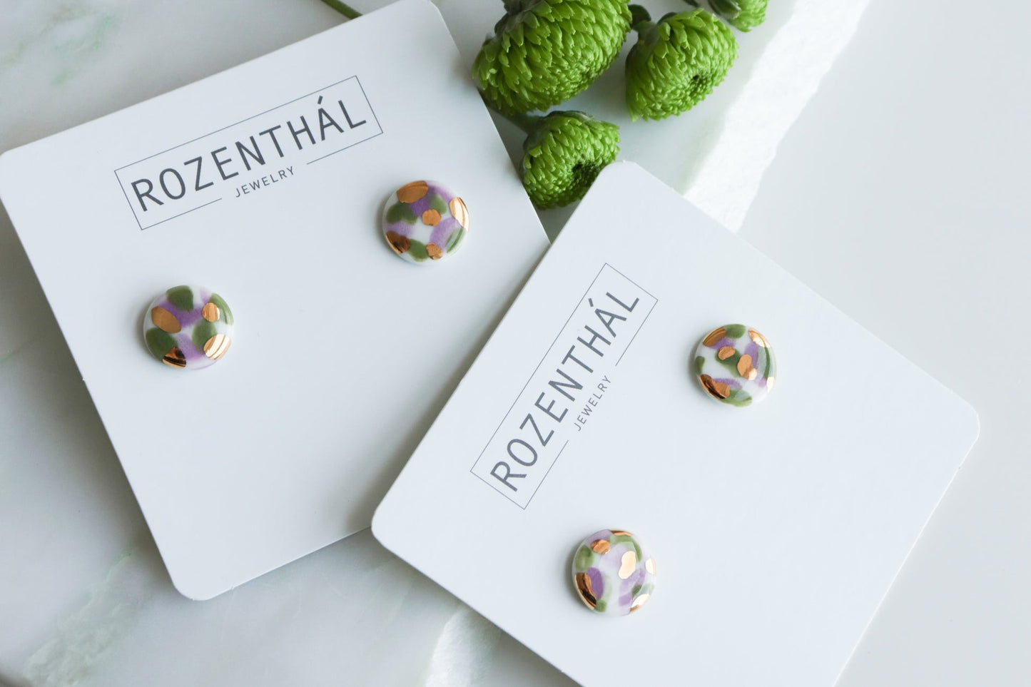 Porcelain Tache Studs - Green and Violet