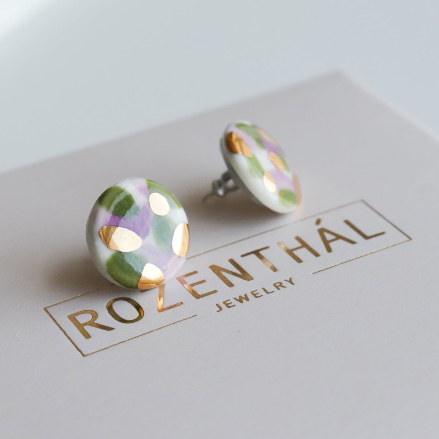 Porcelain Tache Studs - Green and Violet