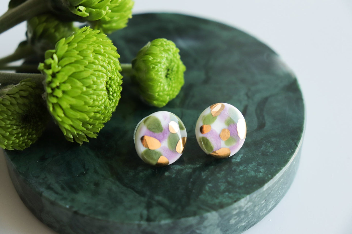 Porcelain Tache Studs - Green and Violet