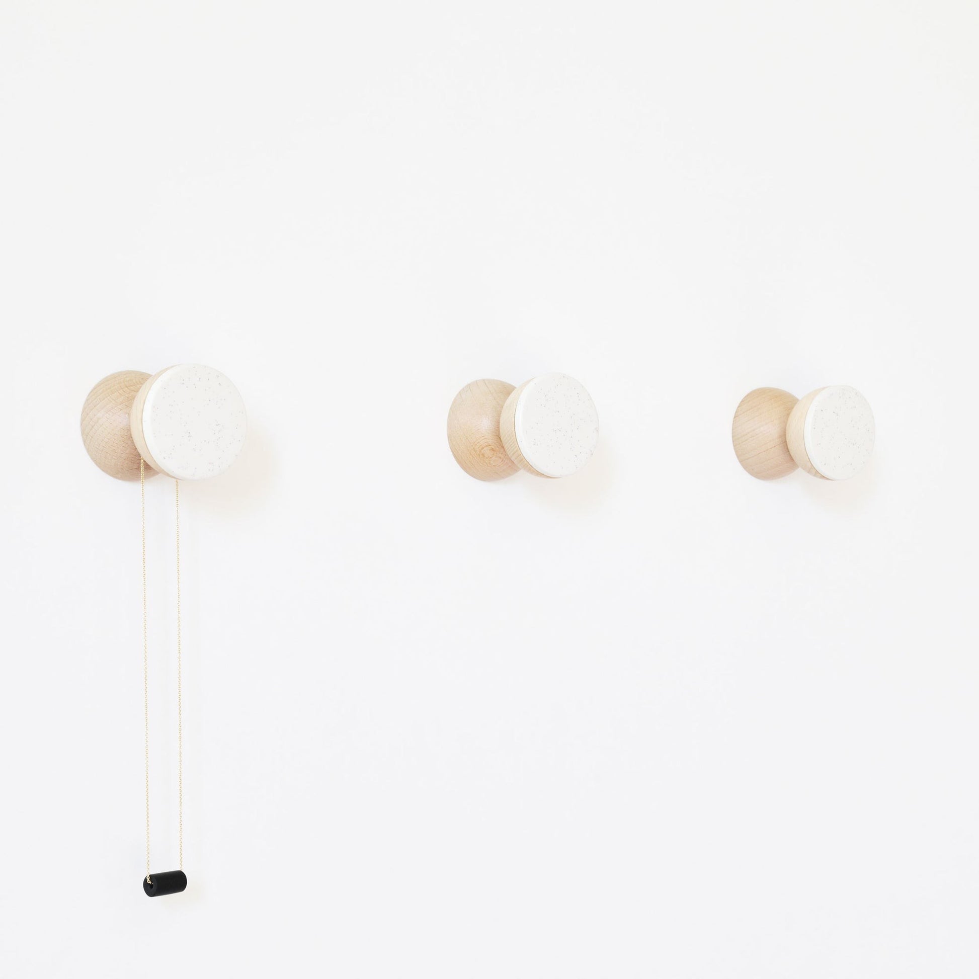 Beech Wood & Ceramic Wall Hook / Knob - White Sand