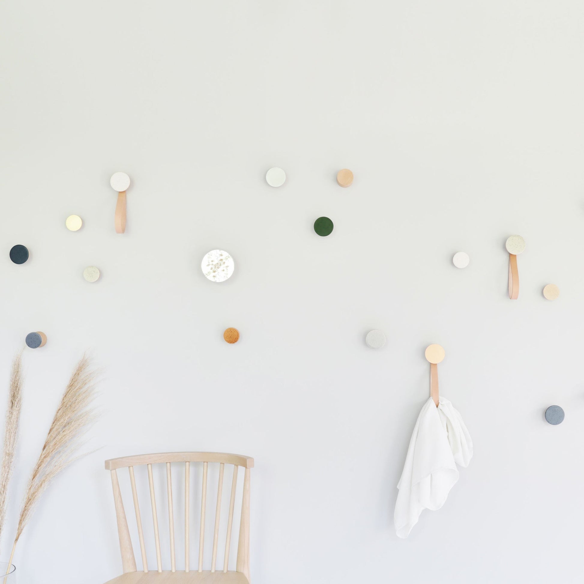 Beech Wood & Ceramic Wall Hook / Knob - Grey Sand
