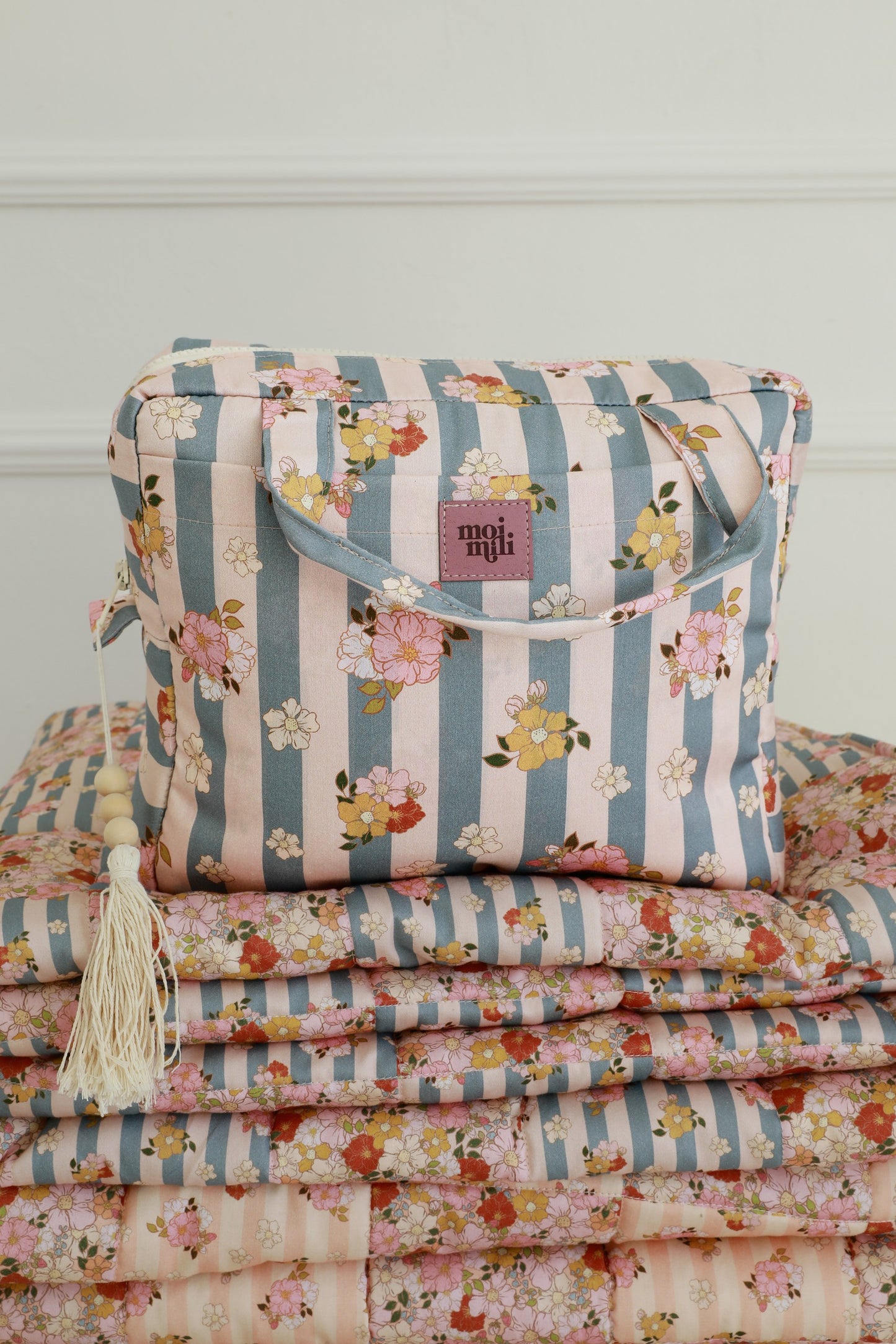 Large Make-Up Bag - Blue Stripes