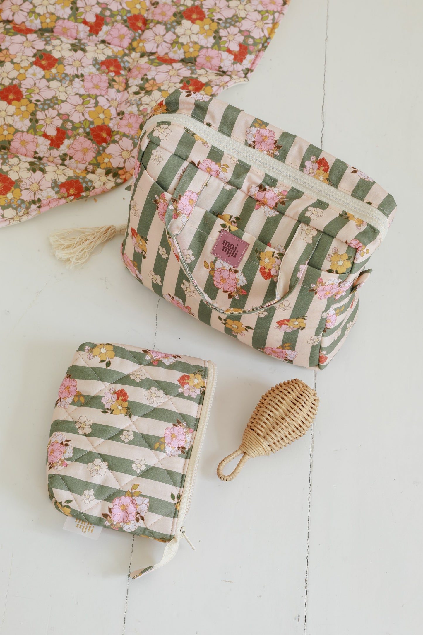 Make-Up Bag Set of 2 - Green Striped