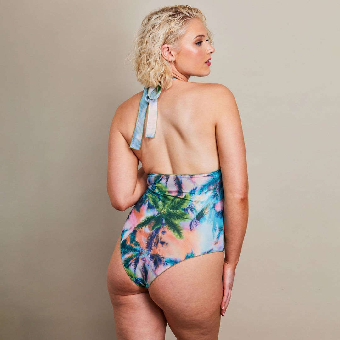 Tan Through Halterneck Swimsuit - Electric Palm
